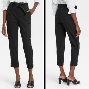Who What Wear Womens Pants Button Hem Ankle Length Black Size 10